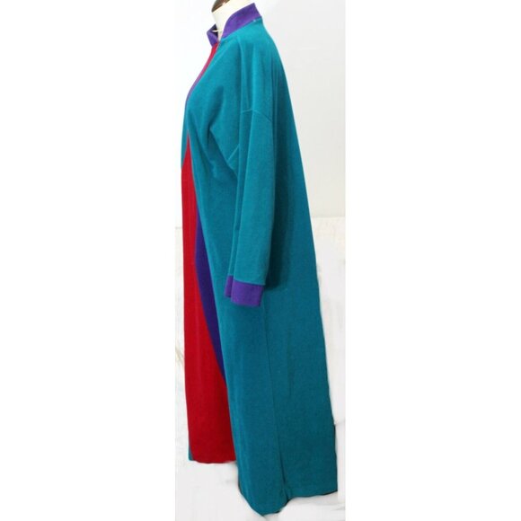 VTG 80s Vanity Fair Teal Fleece Housecoat Robe Women M Zip Long Sleeves Pockets - Picture 7 of 9